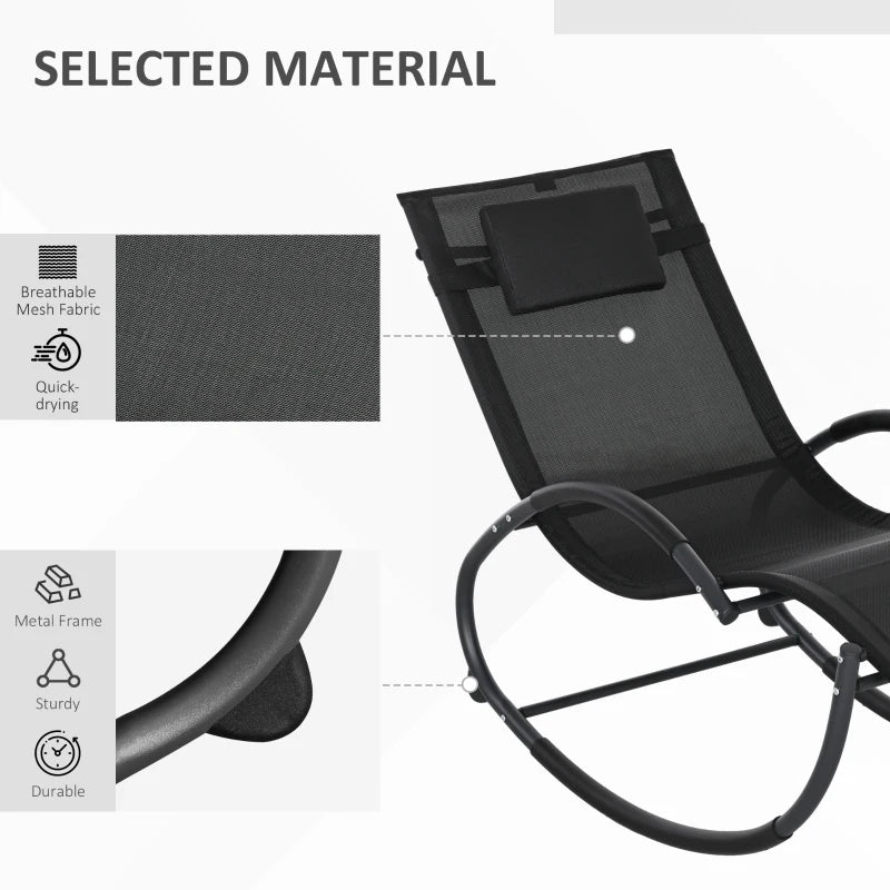 Outsunny Steel Frame Rocking Lounger Zero Gravity Rocker Chair with Pillow, Black