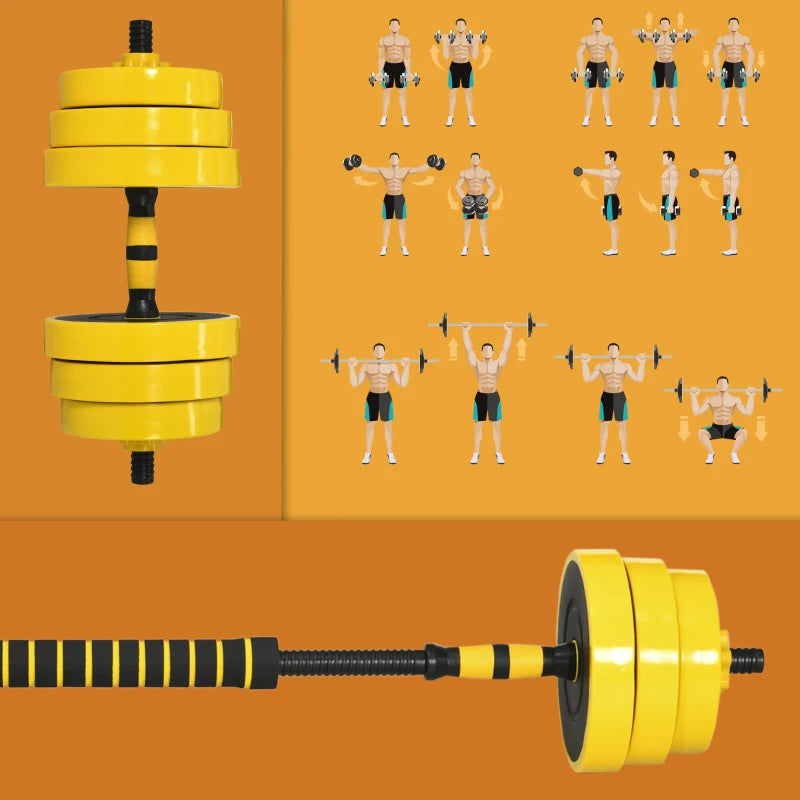 HOMCOM 25KG Dumbbell & Barbell Adjustable Set Plate Bar Clamp Rod Ergonomic, Yellow/Black