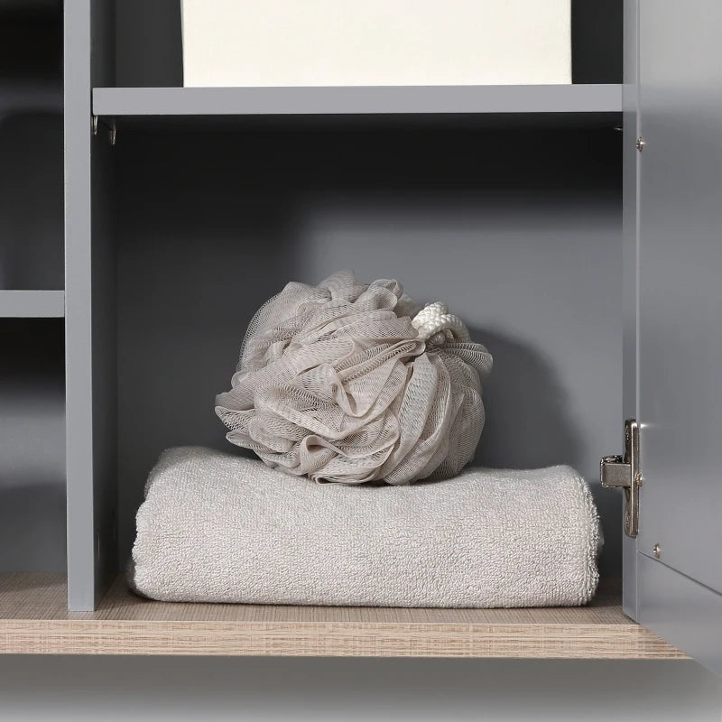 Kleankin Bathroom Wall Mirror Cabinet, Cupboard with Door, Storage Cabinet with Adjustable Shelf, Grey