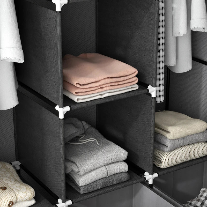 HOMCOM Fabric Wardrobe with 5 Shelves, 2 Rails & 3 Drawers, 125x43x162.5cm, Grey