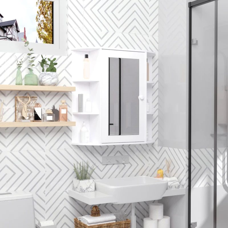 HOMCOM 2-Tier Wall Mounted Bathroom Cabinet with Mirror Single Door Storage, White