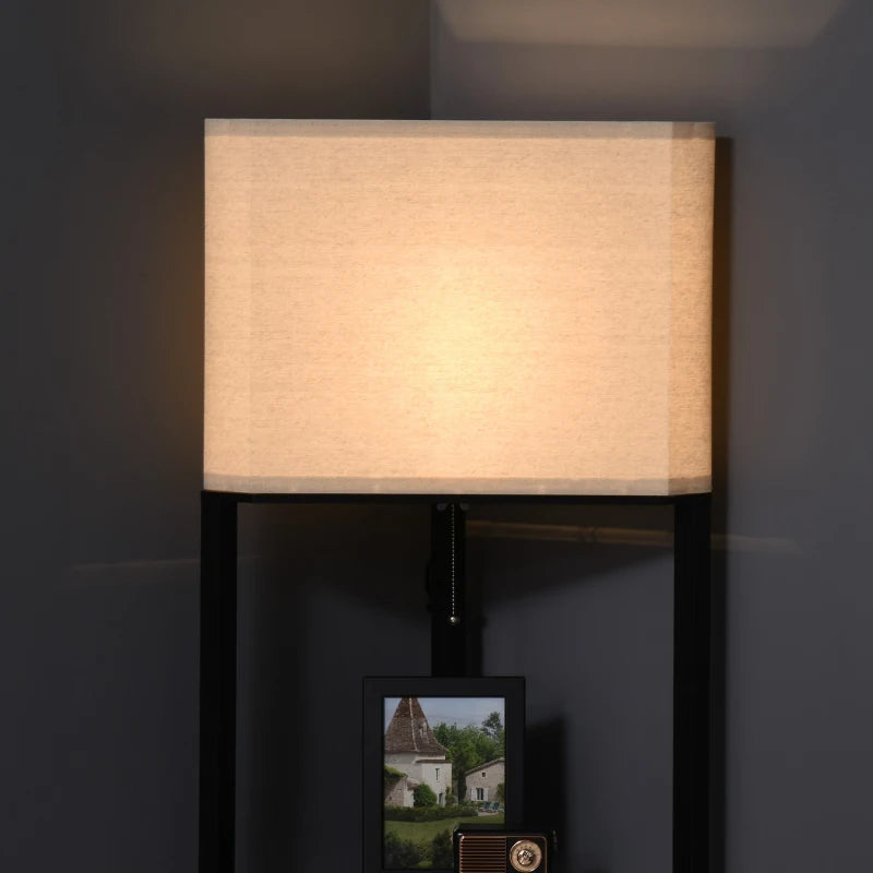 HOMCOM Corner Floor Lamp with Shelves, Modern Tall Standing Lamps with Chain Switch, Black