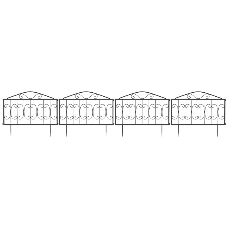 Outsunny 4 Pcs Metal Decorative Garden Picket Fencing Panels Outdoor Patio, Black