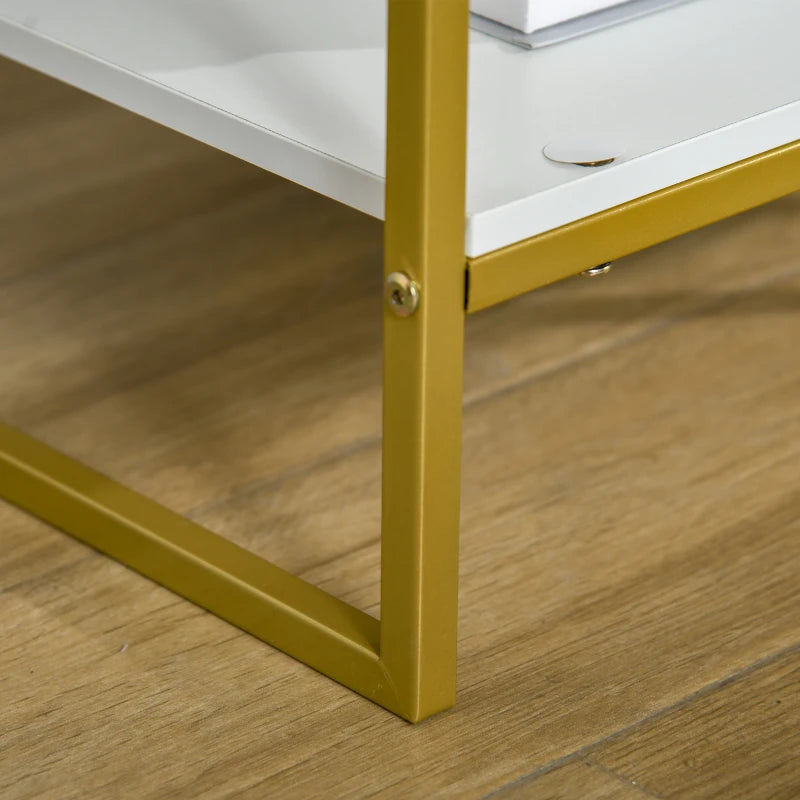 HOMCOM Modern Bedside Table, Nightstand with Drawer Shelf, Side Table, White and Gold