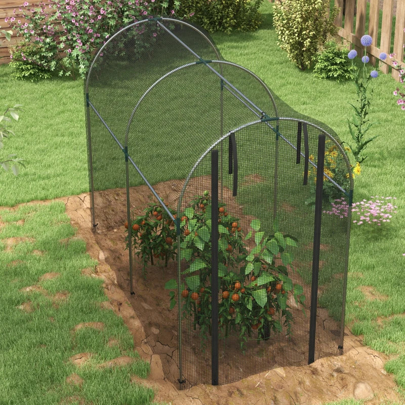 Outsunny Galvanised Fruit Cage, Plant Tent with Zipped Door, 1.2x2.4x1.9 m, Black