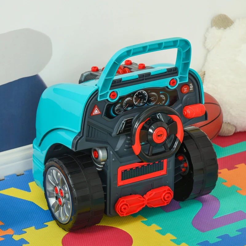 HOMCOM Kids Truck Engine Toy Set with Horn, Light, and Car Key, for 3-5 Years, Blue