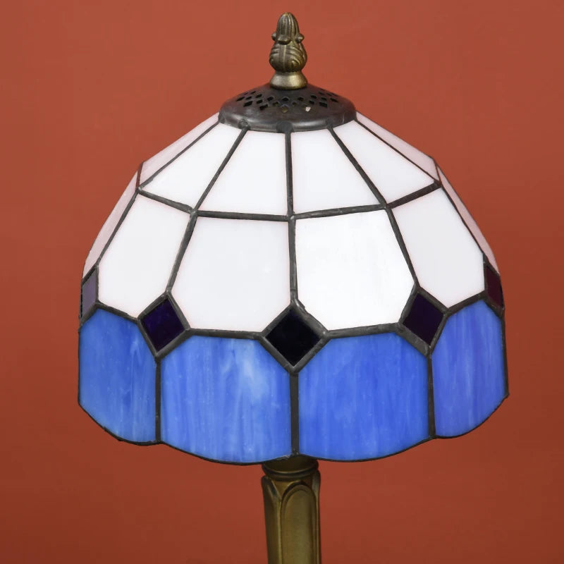 HOMCOM Handmade Stained Glass Table Lamp, Antique Bedside Decorative Night Light, Blue