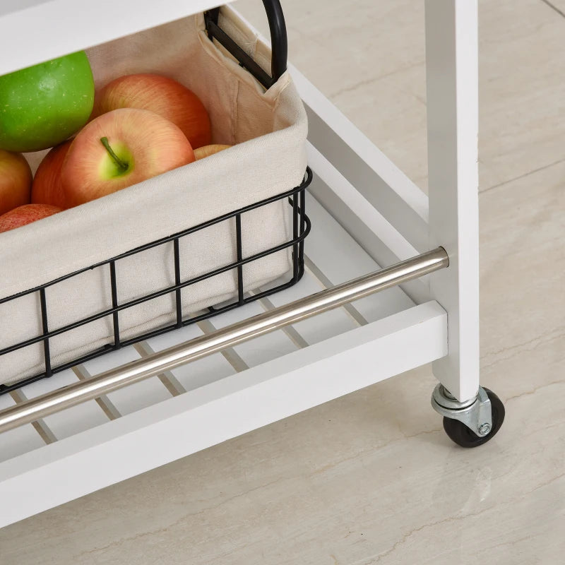 HOMCOM 3-Tier Home Kitchen Storage Cart with Steel Bars & Rolling Wheels, White