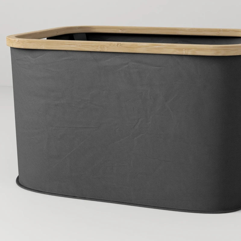 HOMCOM 36L Foldable Laundry Basket, with Bamboo Top, Black
