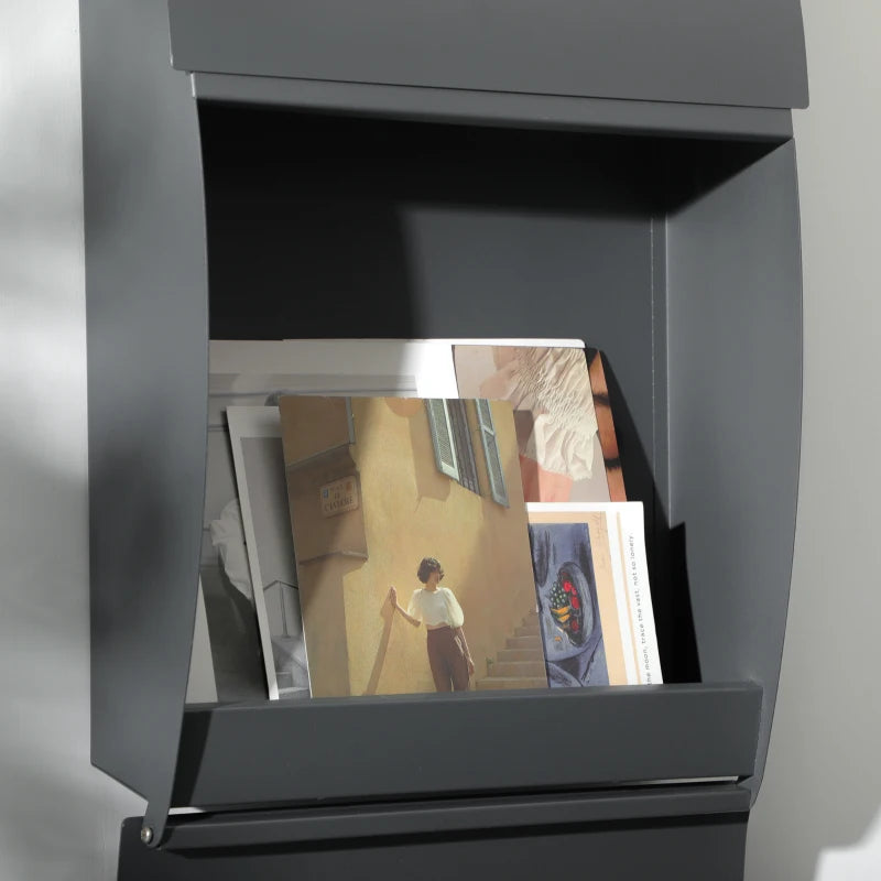 HOMCOM Modern Wall Mounted Letter Box with 2 Keys and Nameplate, Anthracite Grey
