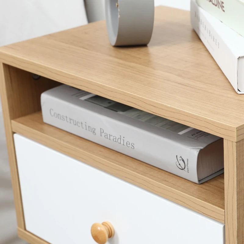 HOMCOM Bedside Table with Drawer & Shelf, Modern Nightstand End Table, Natural