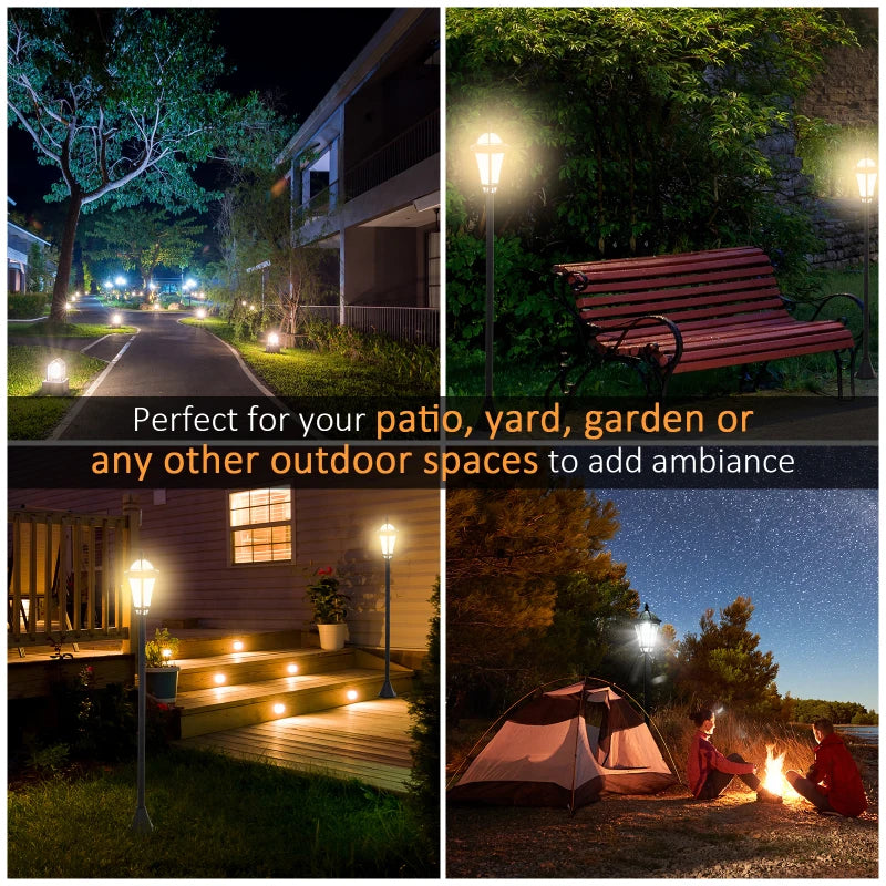 Outsunny 2 PCS LED Garden Lights, Solar Lamp Post, Water-Resist, 6 Hours Auto Switch, Black