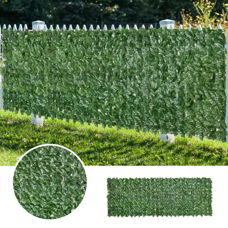 Outsunny 3M x 1M One-Piece Artificial Leaf Hedge Screen Privacy Fence Panel, Dark Green
