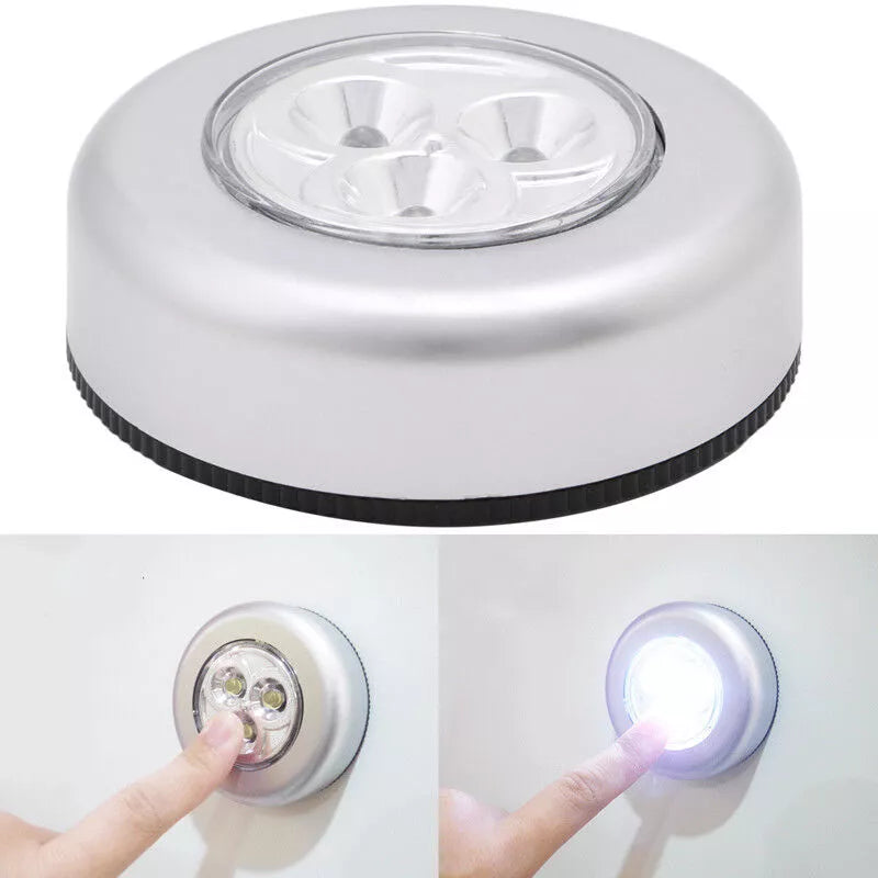 Pack of 6 Self Stick&Click 3 LED Light Battery Operated Push On/Off Safety Light