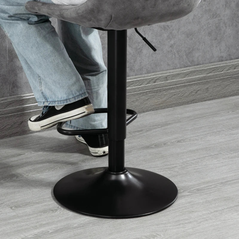 HOMCOM Set of 2 Adjustable Height Barstools, Swivel Dining Chairs 360°, Grey