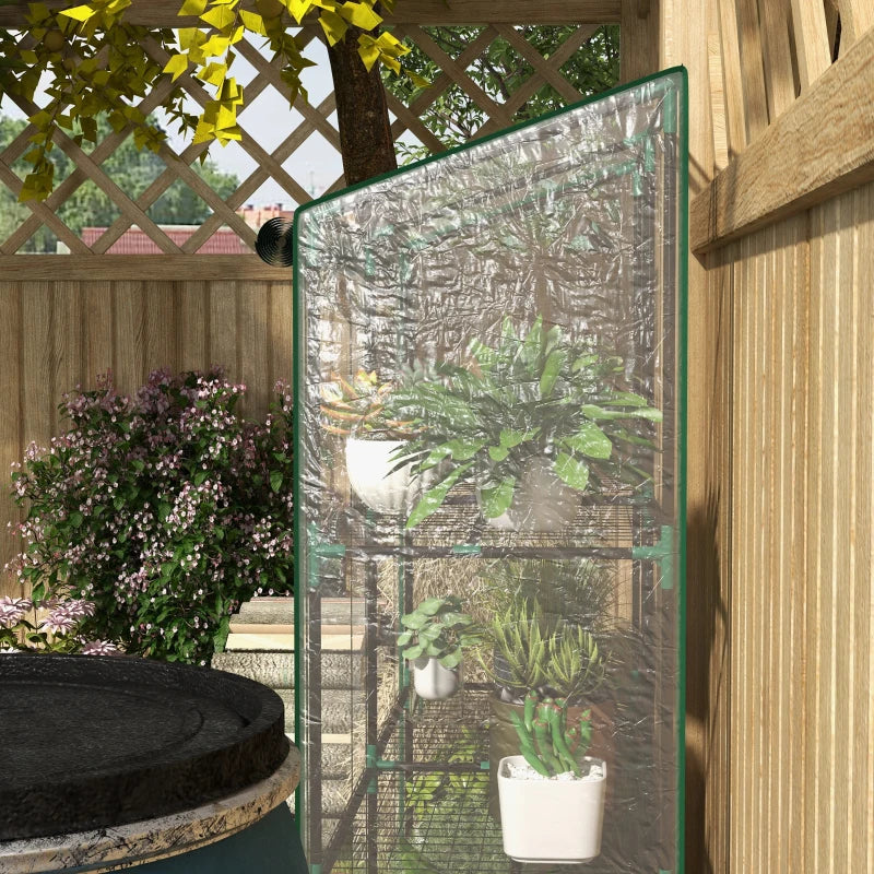 Outsunny Mini Lean-To Green House with 3 Tier Shelves, 151x143x46(cm), Clear