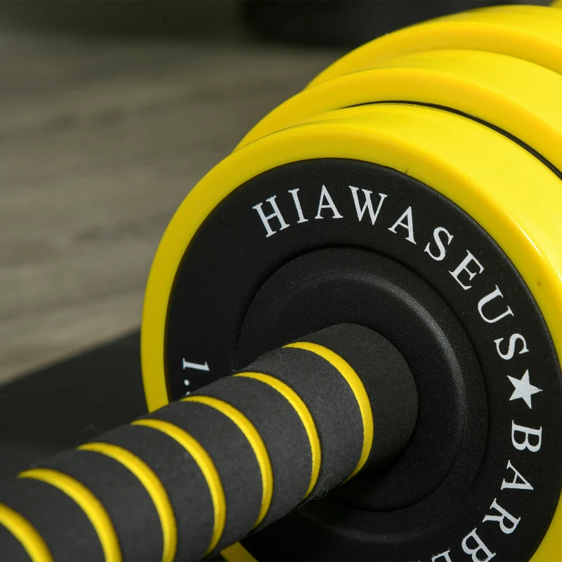 HOMCOM 25KG Dumbbell & Barbell Adjustable Set Plate Bar Clamp Rod Ergonomic, Yellow/Black