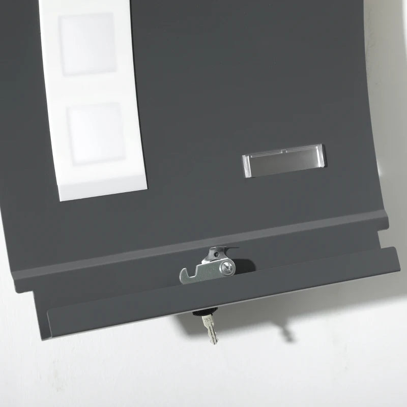 HOMCOM Modern Wall Mounted Letter Box with 2 Keys and Nameplate, Anthracite Grey
