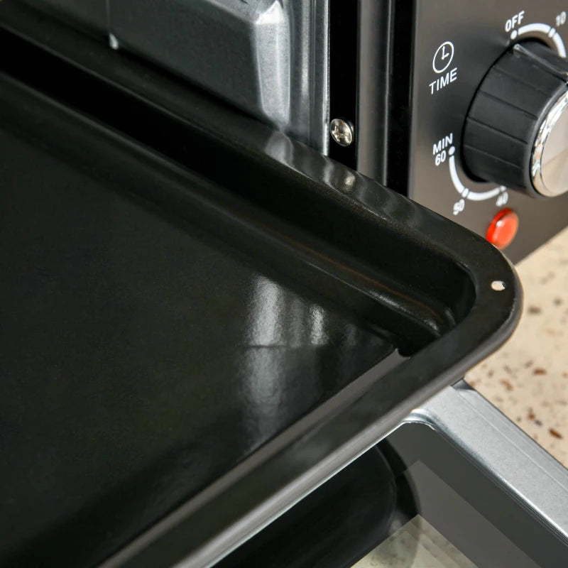 HOMCOM 21L Mini Oven, with Adjustable Temperature, Timer, Tray and Rack, 1400W, Black