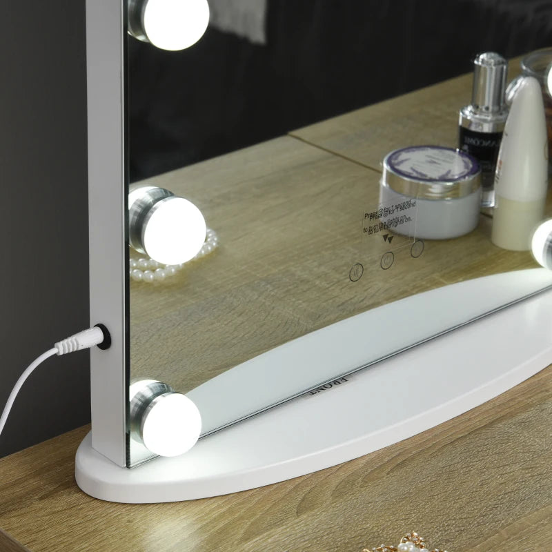 HOMCOM Hollywood Mirror with Lights for Makeup, with 12 Dimmable LED Bulbs, White