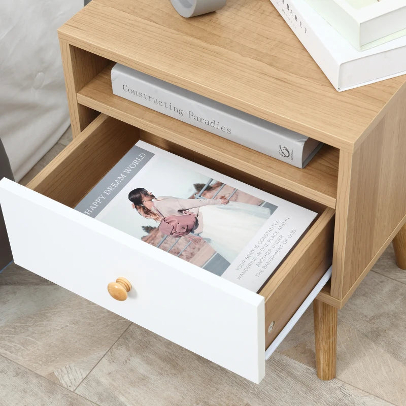 HOMCOM Bedside Table with Drawer & Shelf, Modern Nightstand End Table, Natural