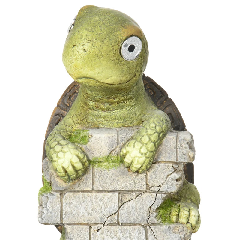 Outsunny Vivid Tortoise Art Sculpture with Solar LED Light, Colorful Garden Statue