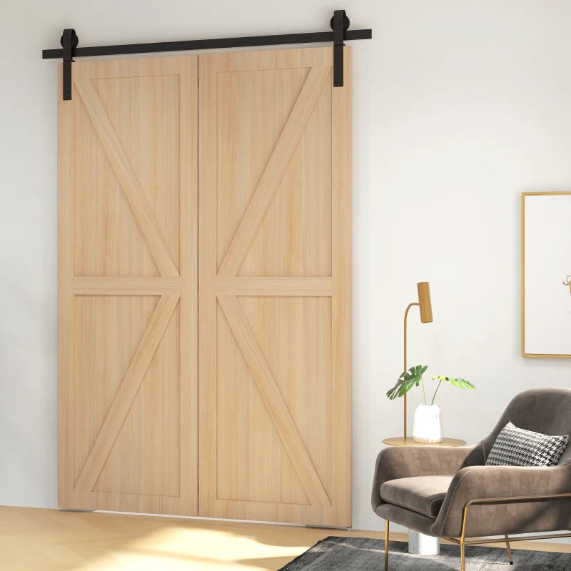 Homcom 5ft Heavy Duty Bi-Folding Sliding Barn Door Hardware Kit, 2 Doors, Black