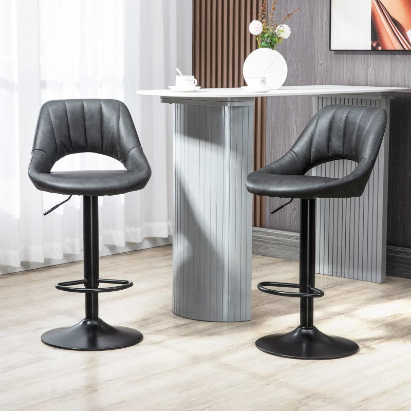 HOMCOM Set of 2 Adjustable Swivel Gas Lift PU Leather Counter Chairs with Footrest