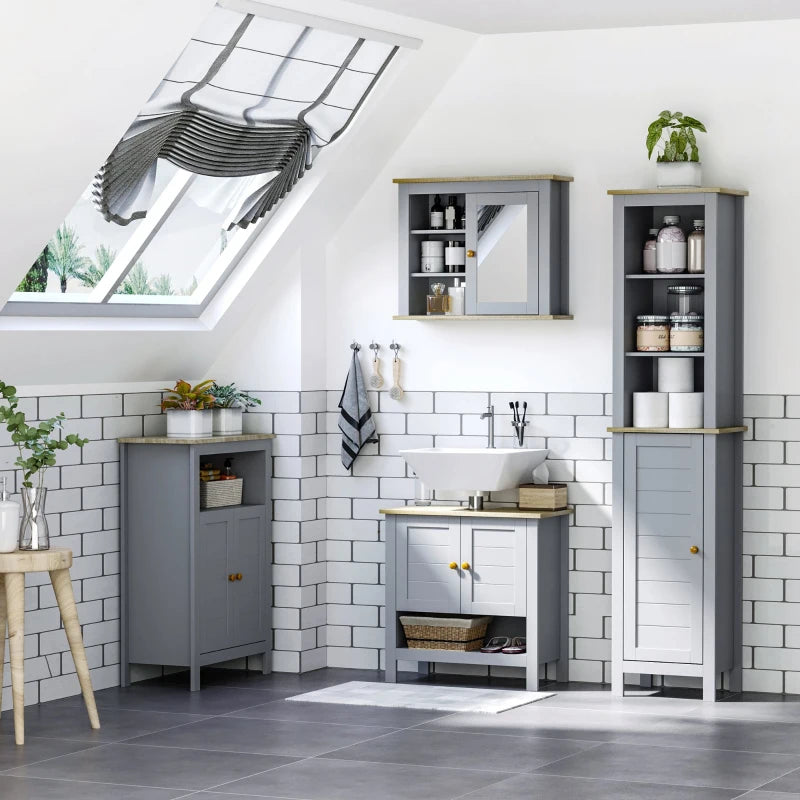 Kleankin Bathroom Wall Mirror Cabinet, Cupboard with Door, Storage Cabinet with Adjustable Shelf, Grey