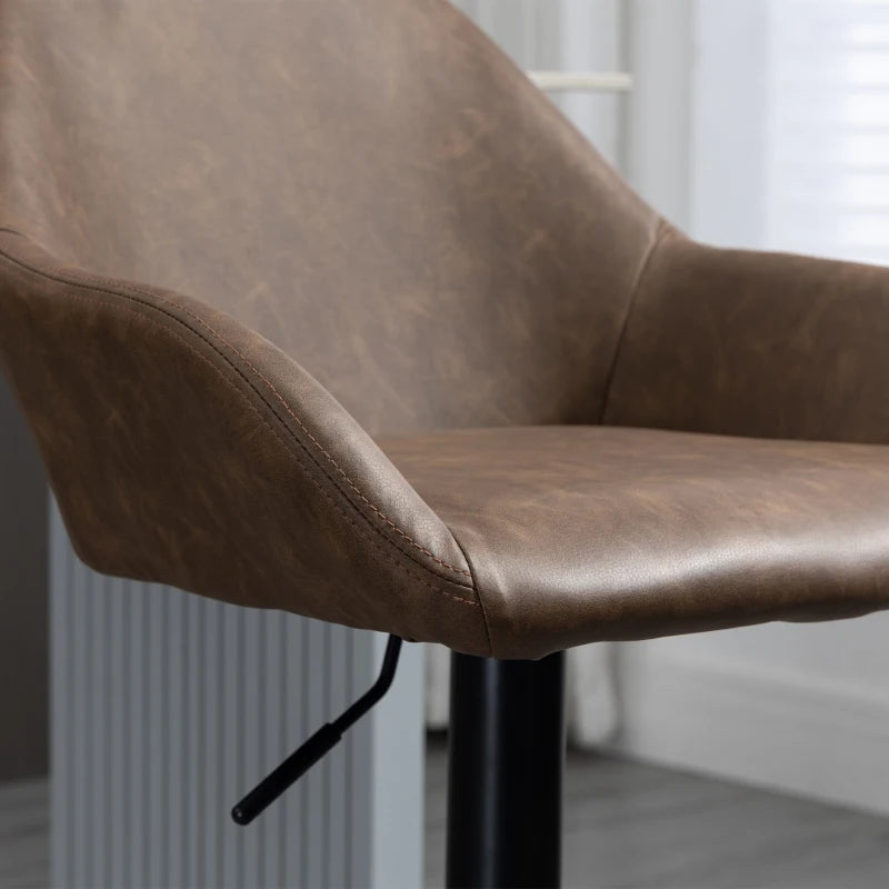 HOMCOM Set of 2 Swivel PU Leather and Steel Base Bar Stools with Footrest & Backrest, Dark Brown