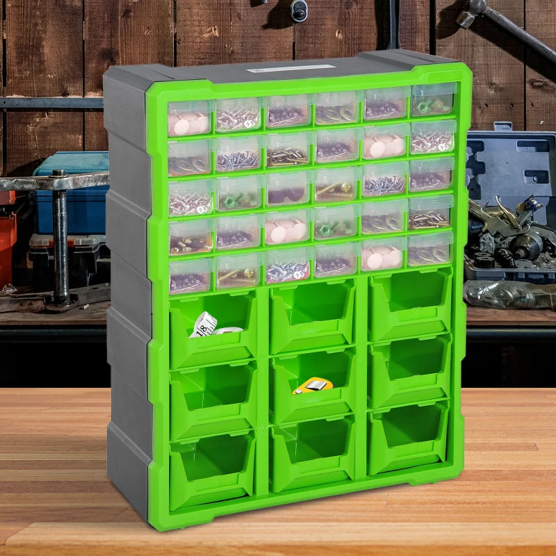 DURHAND Plastic 39 Drawer Part Wall Mount Tool Storage Cabinet Garage Nuts Bolts, Green