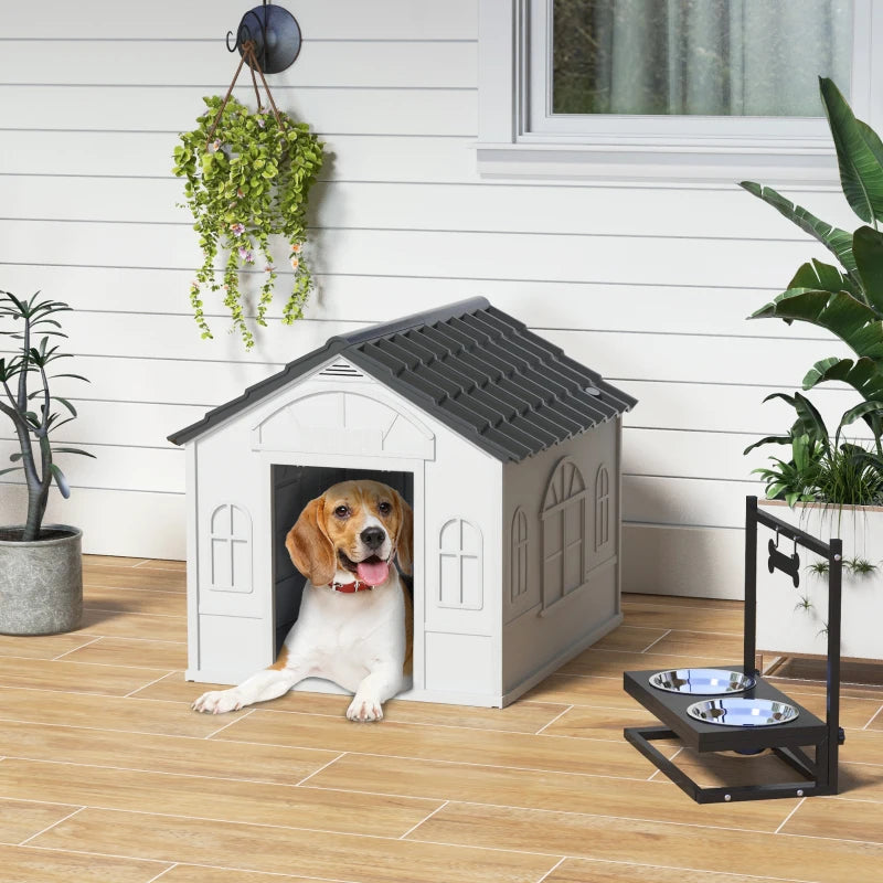 PawHut Plastic Weather-Resistant Dog House for Indoors and Outdoors, Dogs, Grey