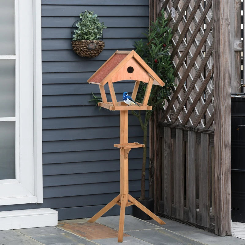 PawHut Wooden Bird Table Freestanding Feeding Station for Garden Outside Natural