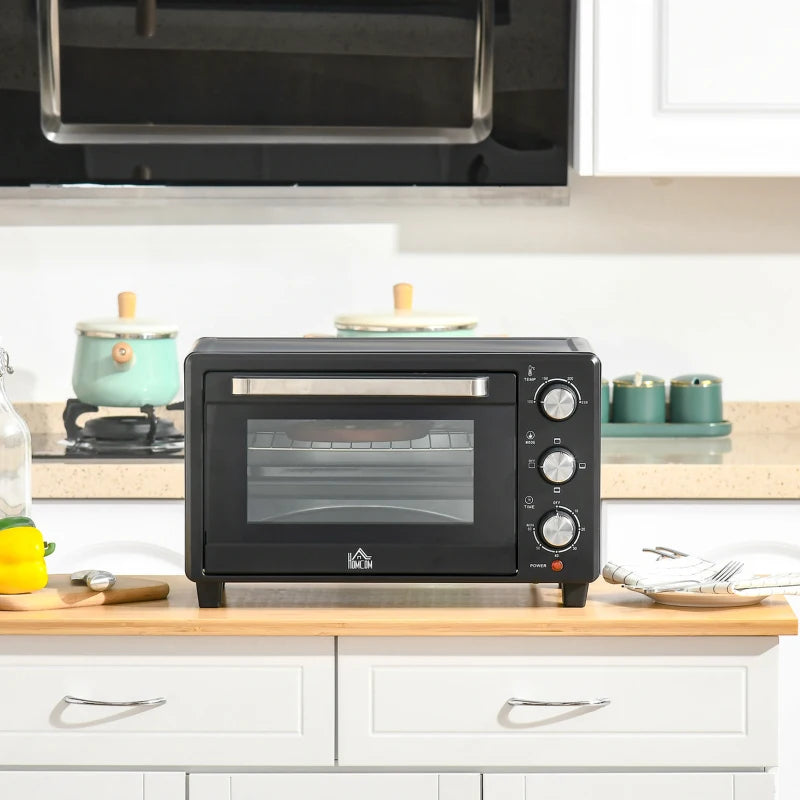 HOMCOM 21L Mini Oven, with Adjustable Temperature, Timer, Tray and Rack, 1400W, Black