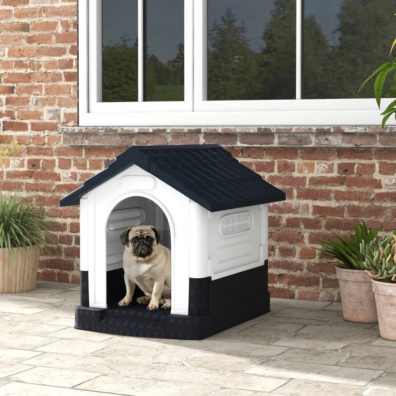 PawHut Plastic Dog Kennel with Windows for Medium and Large Dogs, 101x88x99cm, Grey