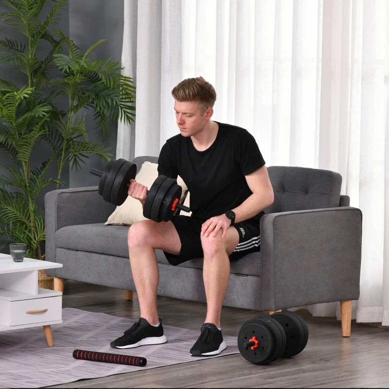 HOMCOM 25kg 2 IN 1 Adjustable Dumbbells Weight Set, Barbell for Body Fitness, Black