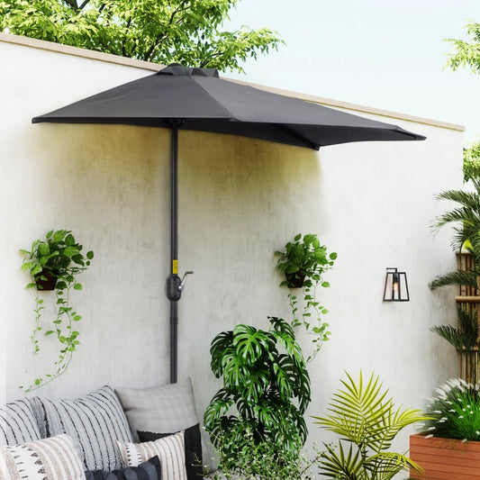 Outsunny 2.7m Garden Half Parasol, Balcony Umbrella Shade with 5 Steel Ribs, Grey