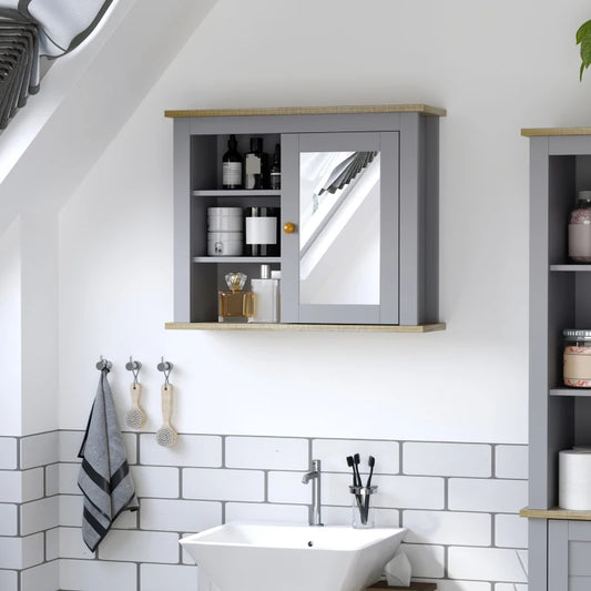 Kleankin Bathroom Wall Mirror Cabinet, Cupboard with Door, Storage Cabinet with Adjustable Shelf, Grey