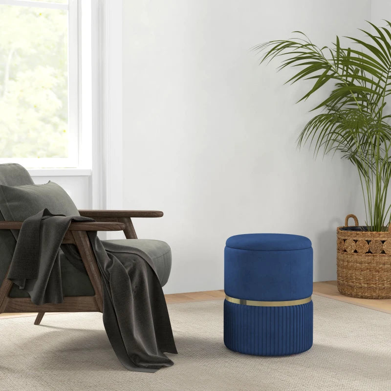 HOMCOM Velvet-Feel Storage Ottoman with Footpads and Thick Sponge Padding, Blue