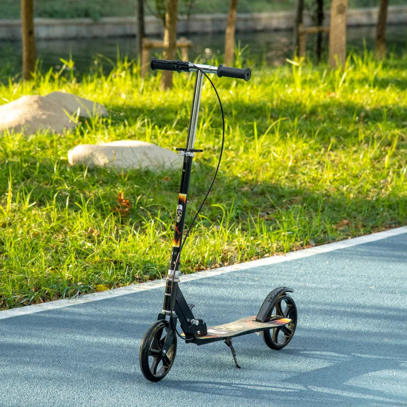 HOMCOM Kids Foldable Kick Scooter with Break, Big Wheels for 7-14 Years, Black