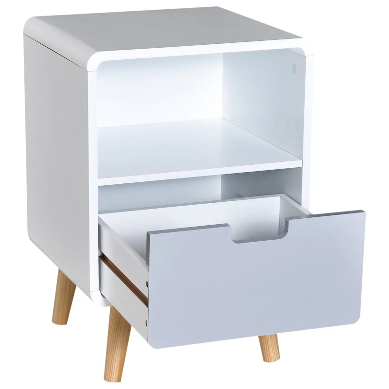 HOMCOM Wooden Bedside Table Nightstand With Drawer Wood Lamp Desk Storage, Nordic Style