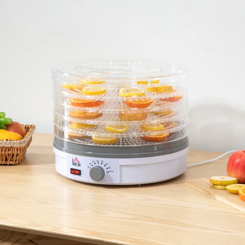 HOMCOM 5 Tier Food Dehydrator with Temperature Control for Drying Fruit, Meat, White
