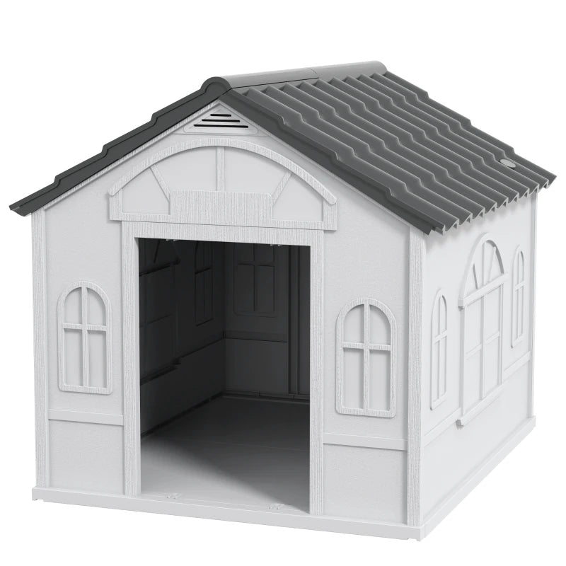 PawHut Plastic Weather-Resistant Dog House for Indoors and Outdoors, Dogs, Grey