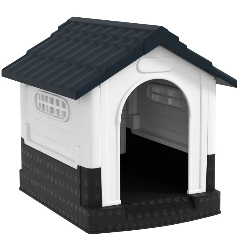 PawHut Plastic Dog Kennel with Windows for Medium and Large Dogs, 101x88x99cm, Grey