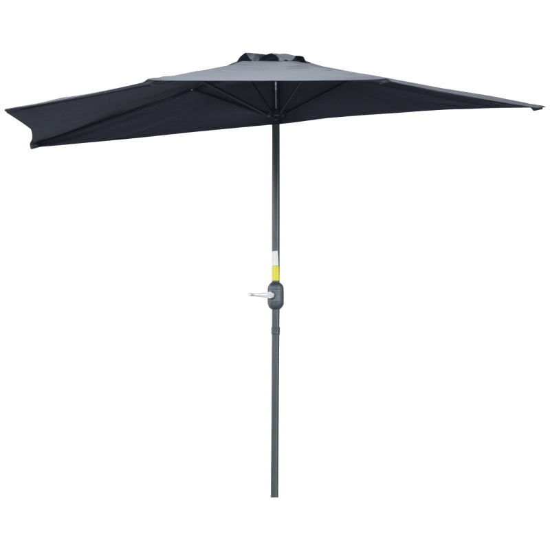 Outsunny 2.7m Garden Half Parasol, Balcony Umbrella Shade with 5 Steel Ribs, Grey