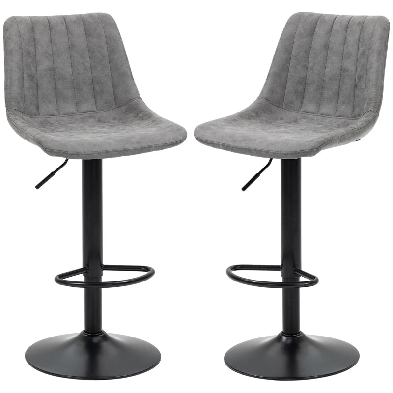 HOMCOM Set of 2 Adjustable Height Barstools, Swivel Dining Chairs 360°, Grey