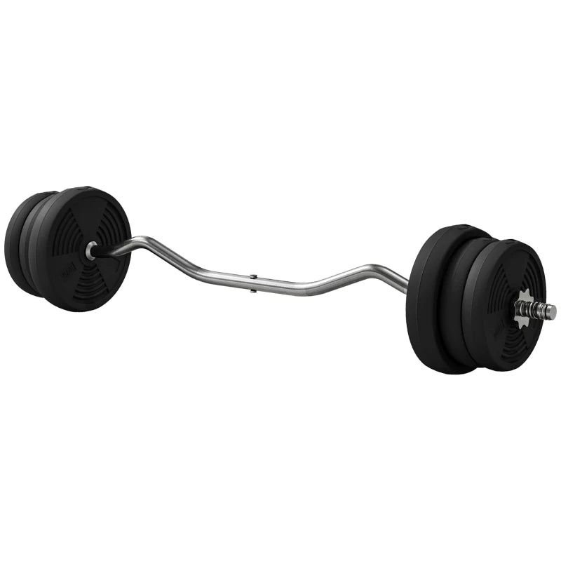 SPORTNOW 25kg Barbell Set, Adjustable Weights with Curl bar and Non-Slip Handle, Black