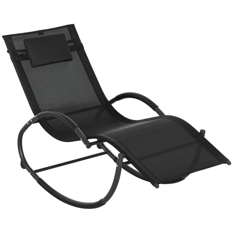 Outsunny Steel Frame Rocking Lounger Zero Gravity Rocker Chair with Pillow, Black