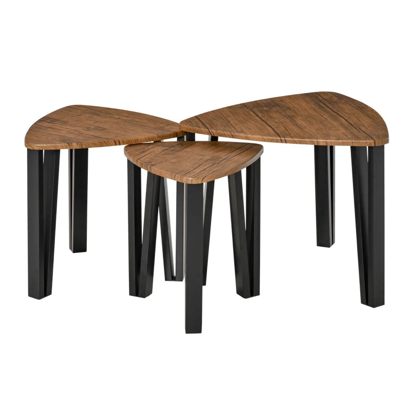 HOMCOM Set of 3 Coffee Table, Nesting Tables with Metal Legs, Walnut, Wood Grain