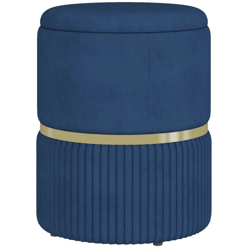 HOMCOM Velvet-Feel Storage Ottoman with Footpads and Thick Sponge Padding, Blue